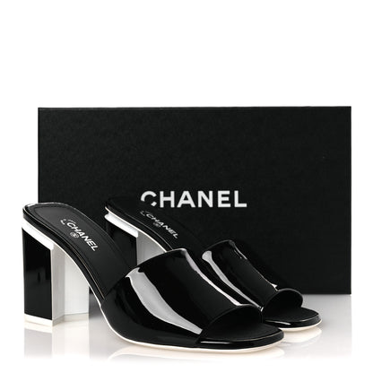 Chanel Patent Calfskin CC Mules 37.5 Black White 11 of 11