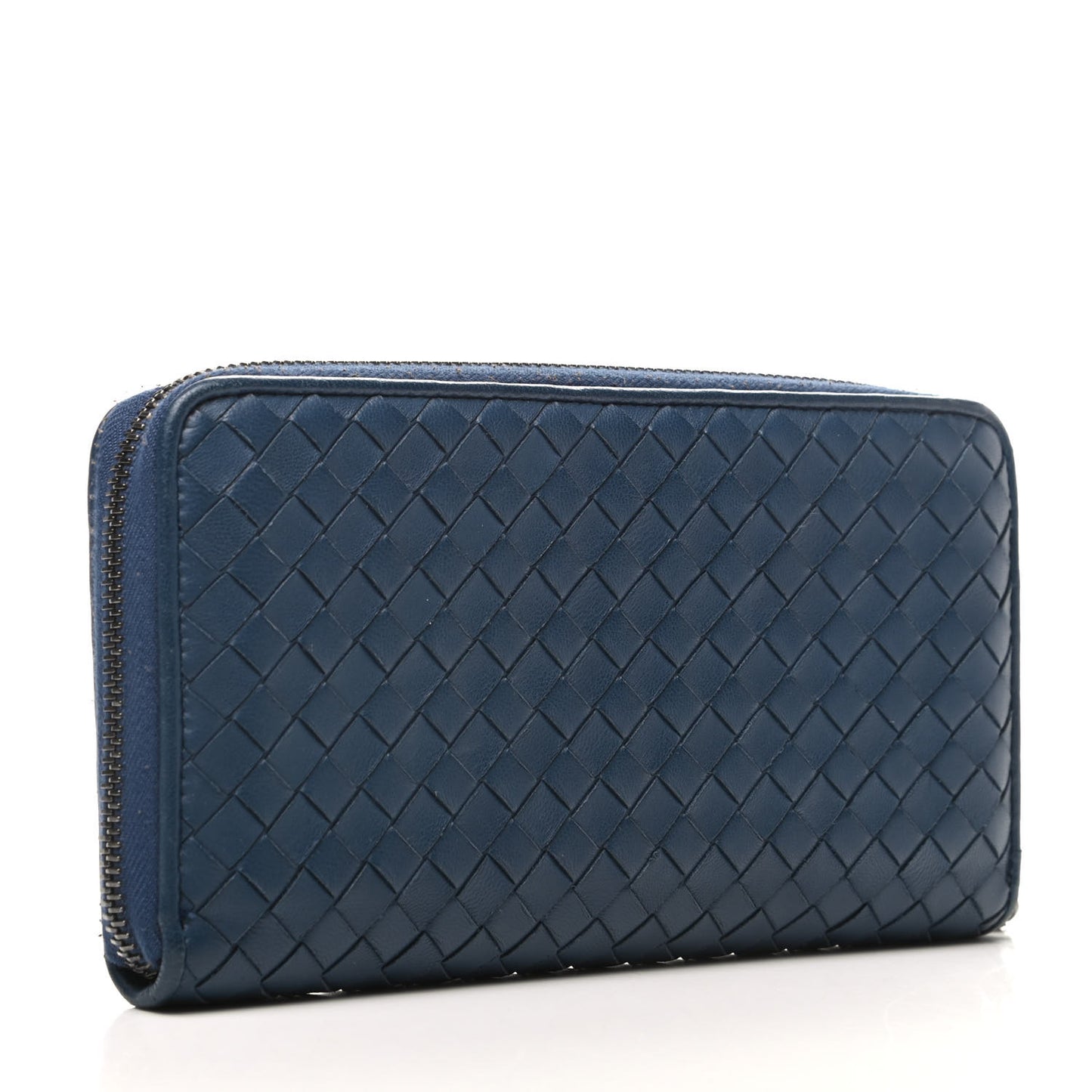 Nappa Intrecciato Zip Around Wallet Blue