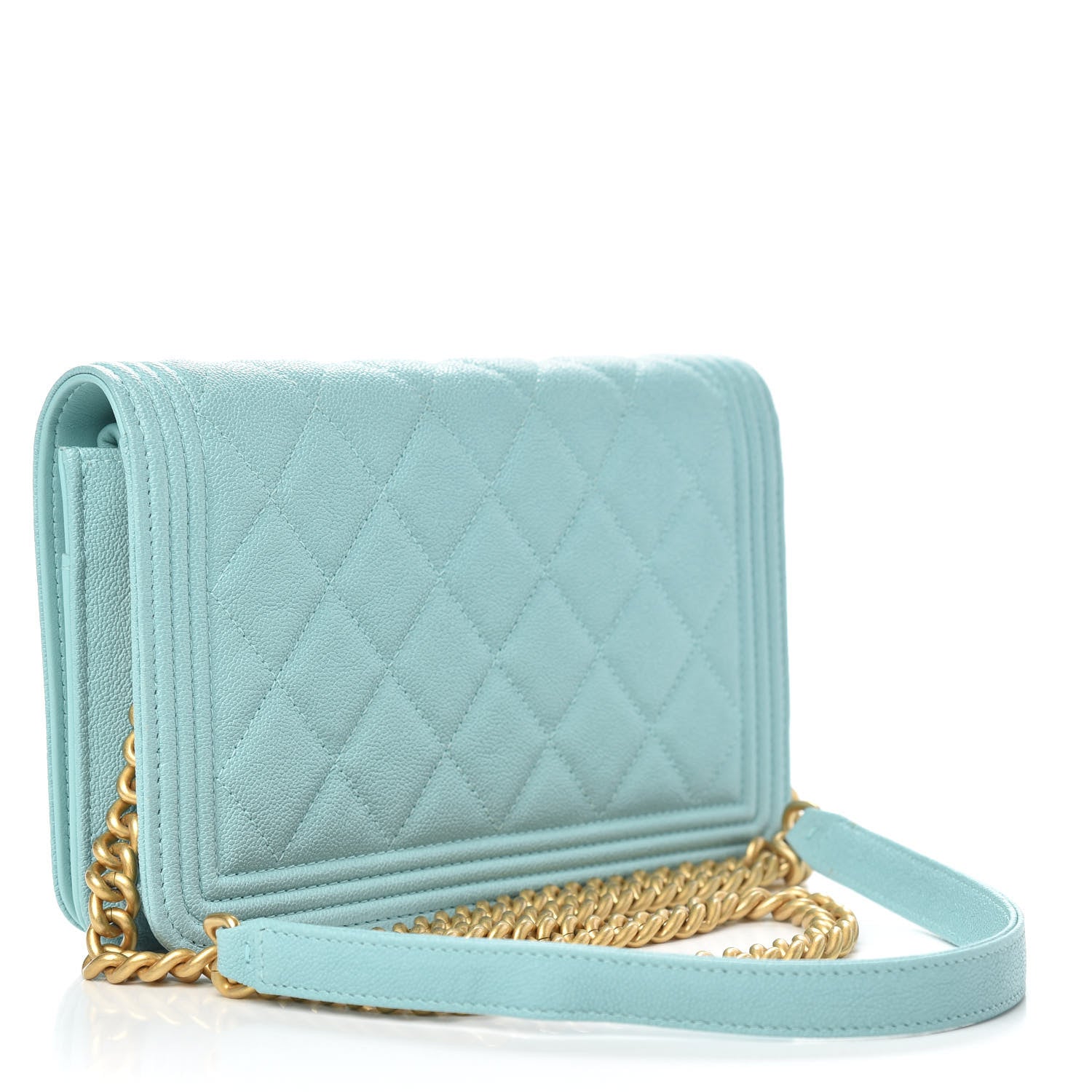 Chanel Caviar Quilted Boy Wallet On Chain WOC Light Blue 3 of 14