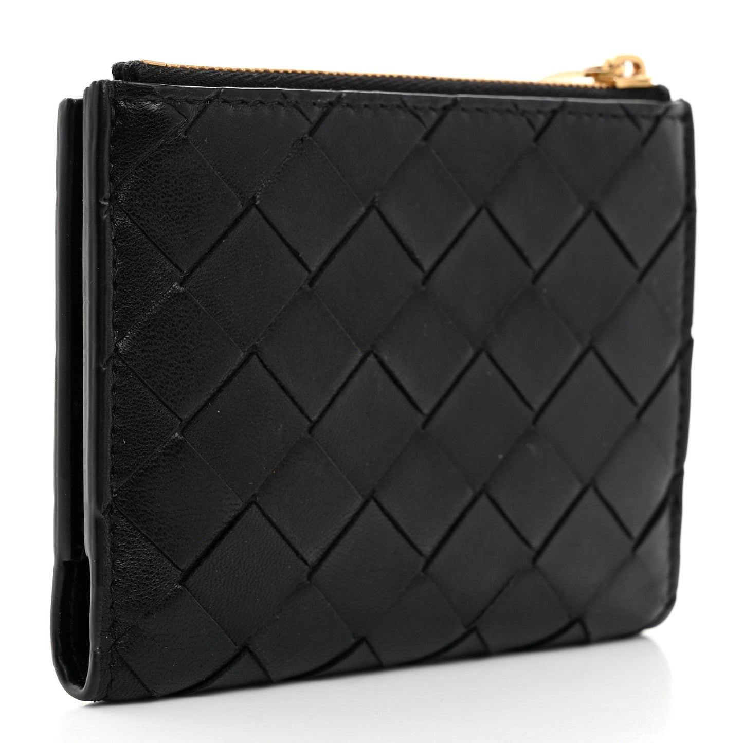 Nappa Intrecciato Medium Bi-Fold Zip Wallet Black