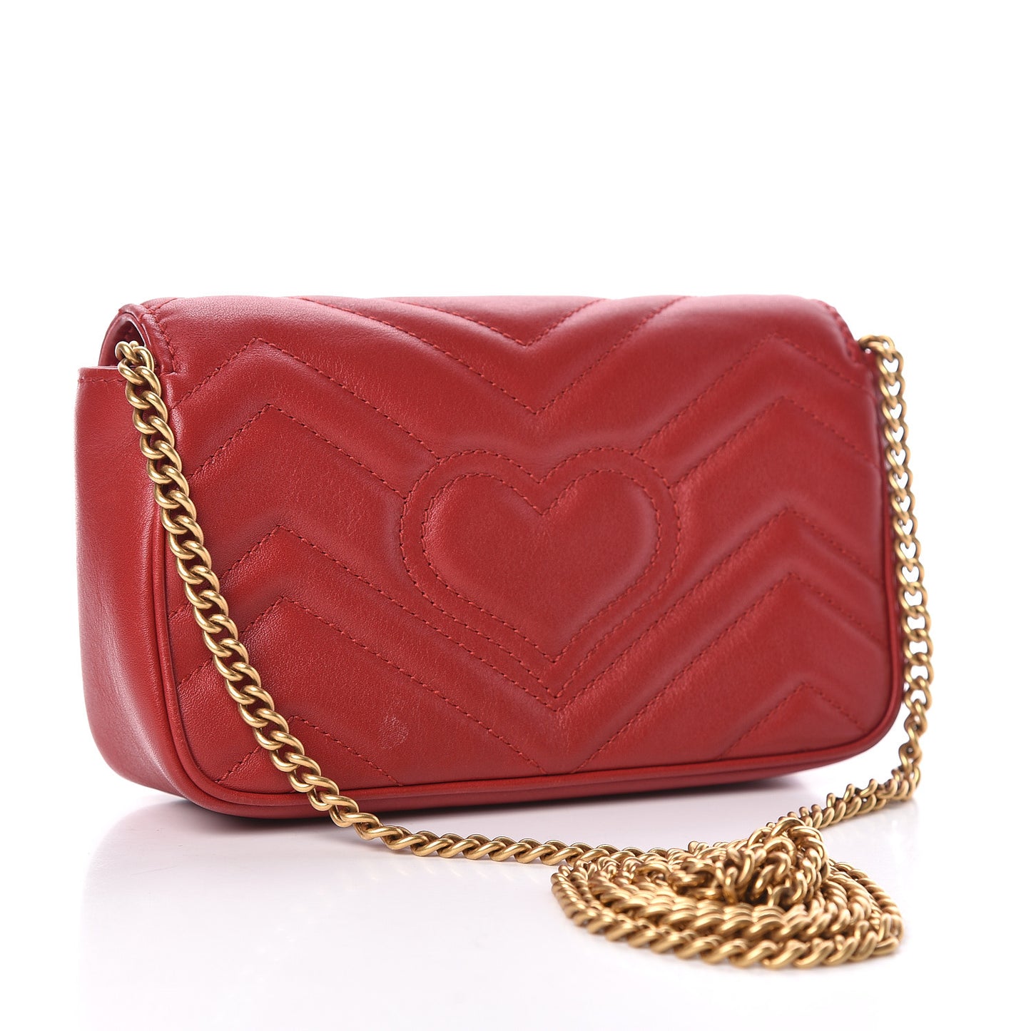 Calfskin Matelasse Super Mini GG Marmont Shoulder Bag Hibiscus Red