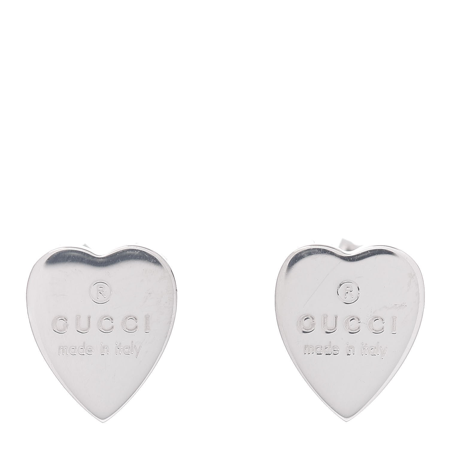 Gucci Sterling Silver Trademark Heart Stud Earrings 1 of 4