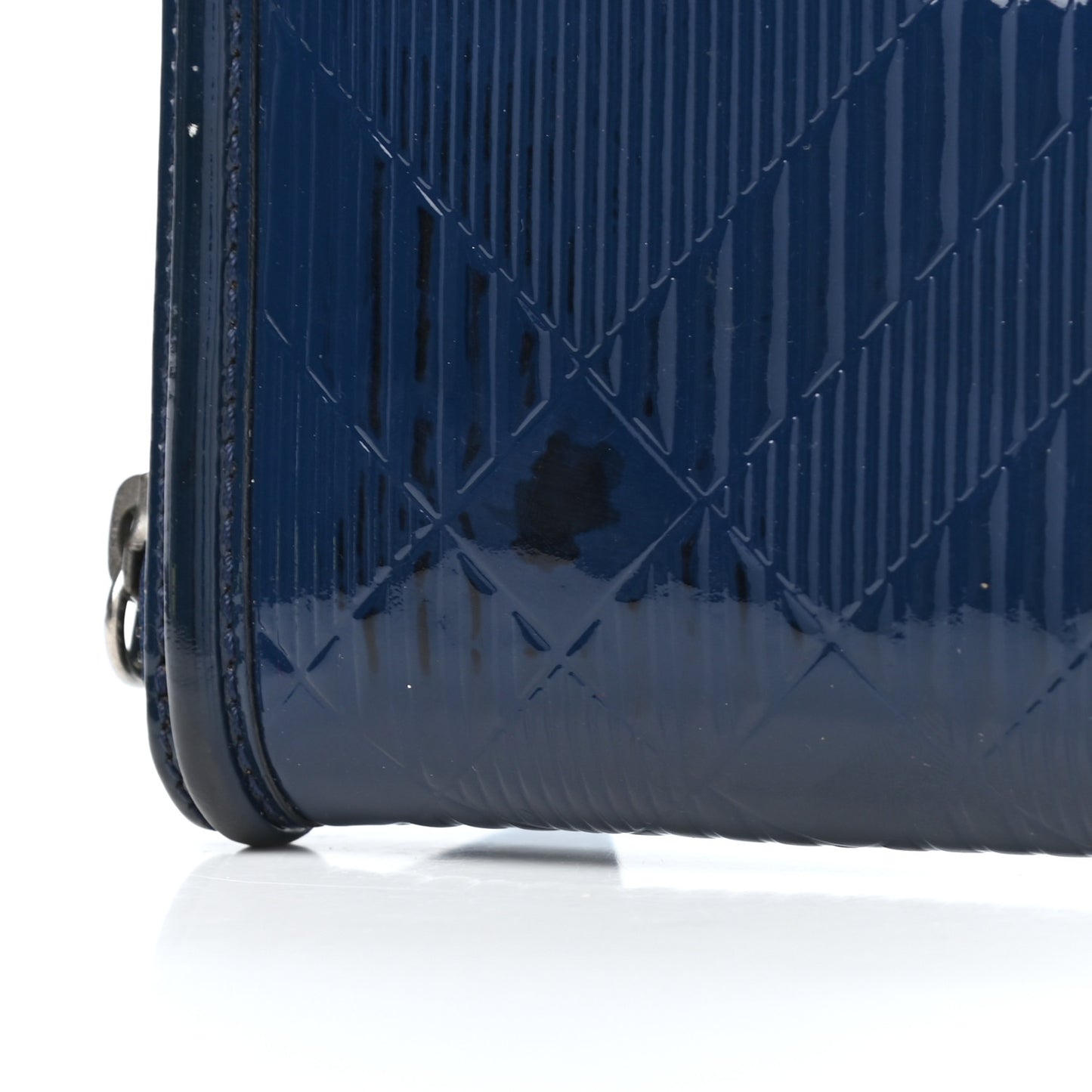 Patent Check Embossed Large Zip Around Wallet Blue