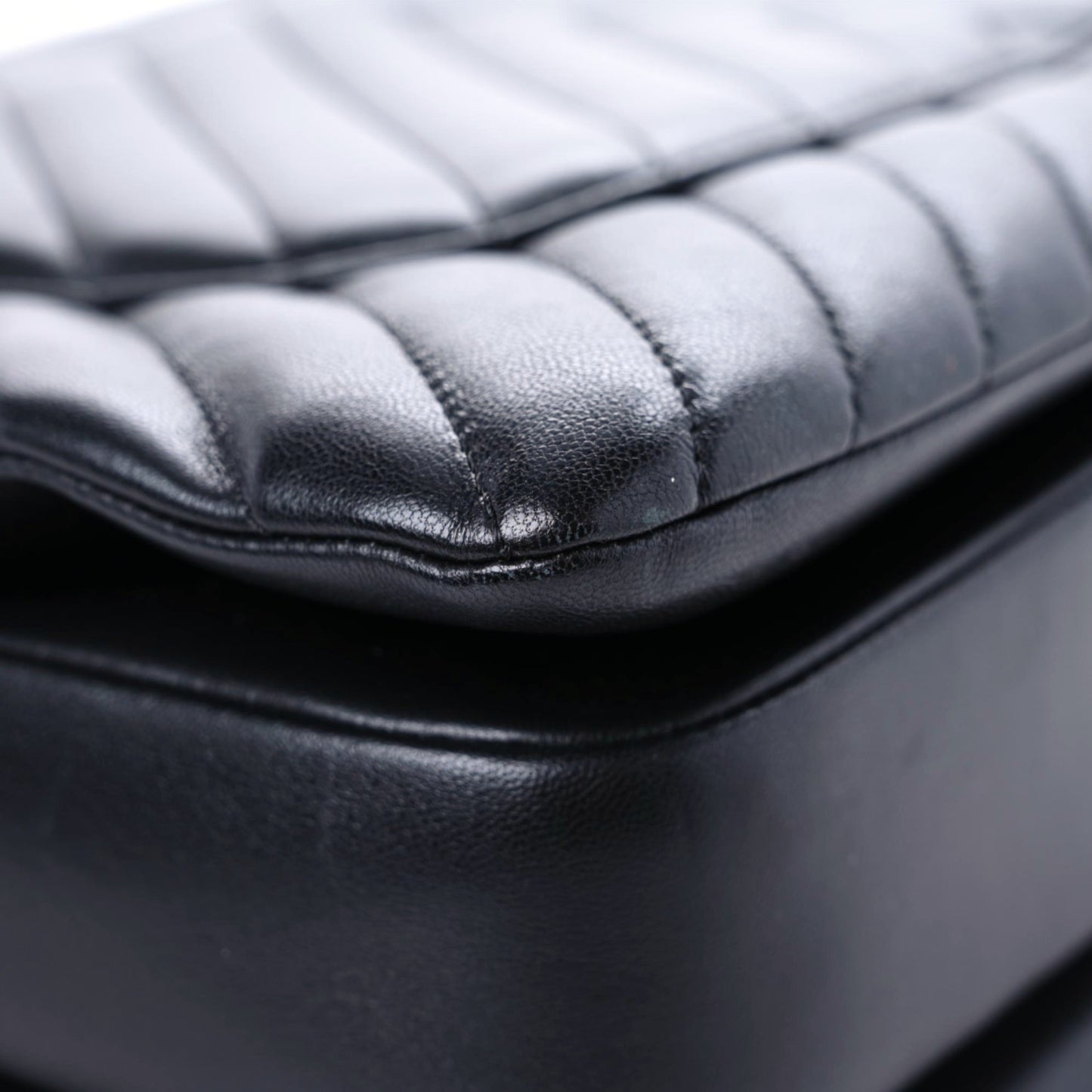 Lambskin Chevron Quilted Large Trendy CC Dual Handle Flap Bag Black