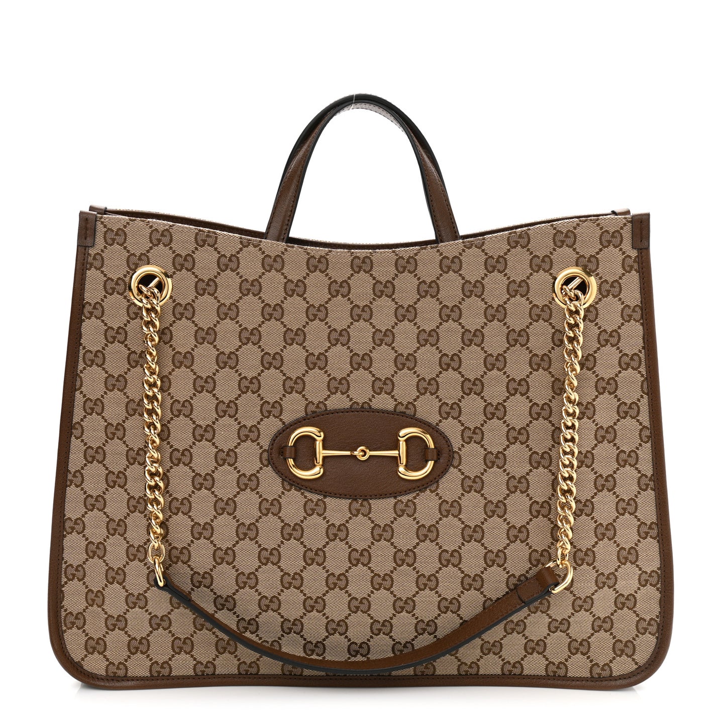 Monogram Calfskin Large Horsebit 1955 Tote Bag Beige Brown Sugar
