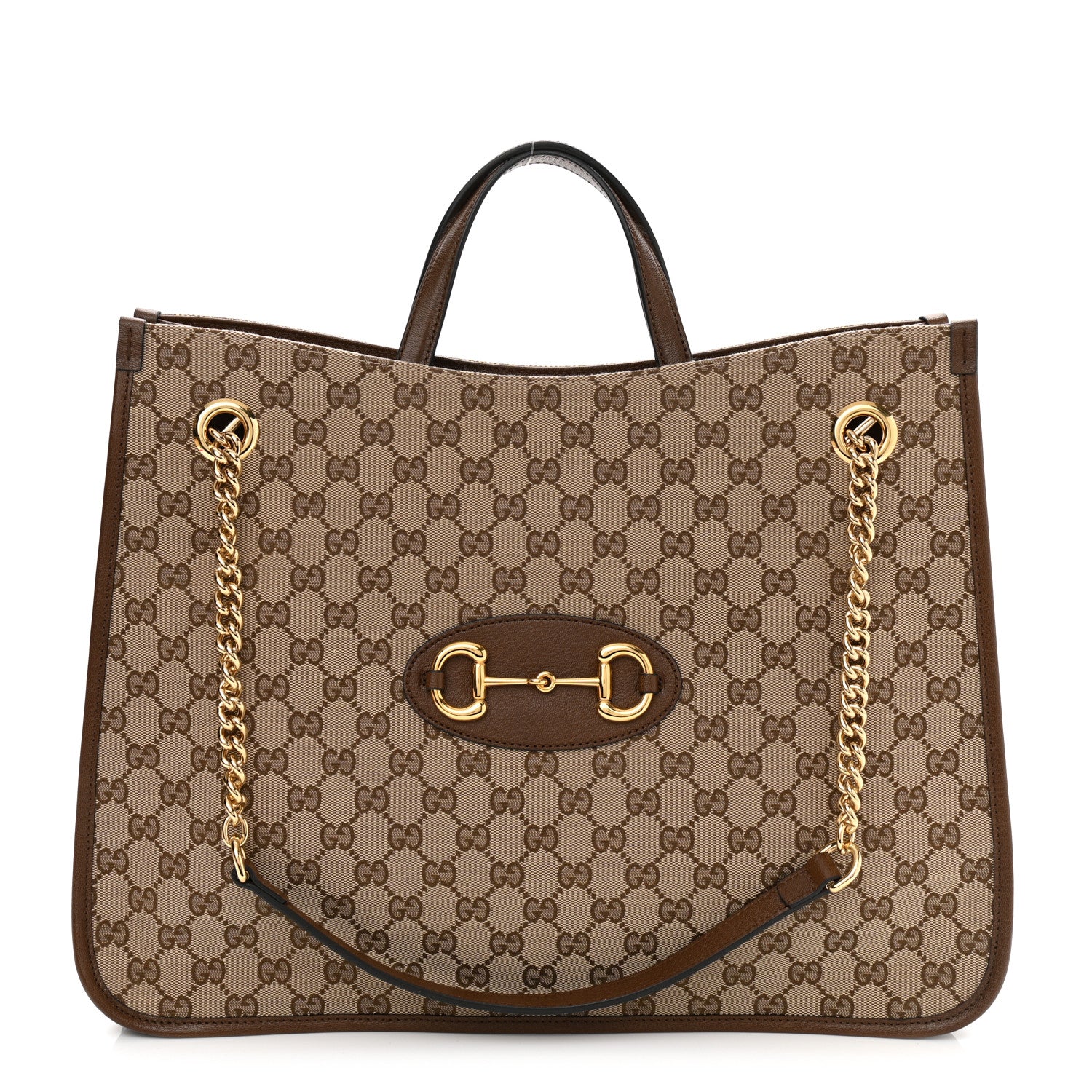 Gucci Monogram Calfskin Large Horsebit 1955 Tote Bag Beige Brown Sugar 1 of 10