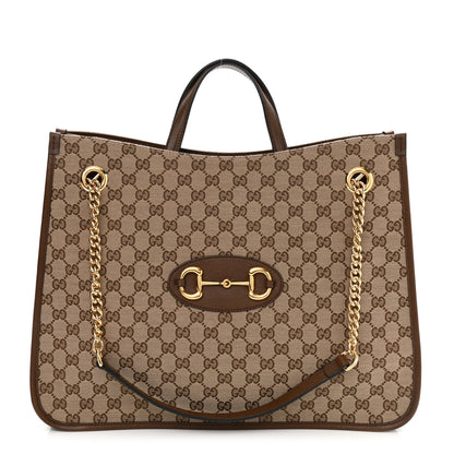 Gucci Monogram Calfskin Large Horsebit 1955 Tote Bag Beige Brown Sugar 1 of 10