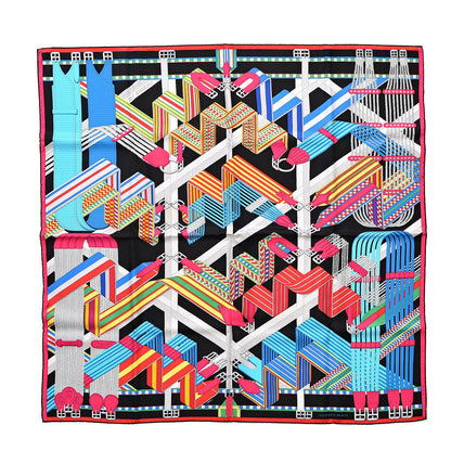 Hermes Silk Sangles En Zigzag Scarf 90 Blanc Turquoise Fuchsia 1 of 6