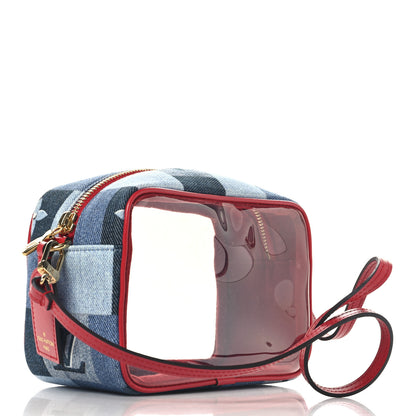 Louis Vuitton Denim Damier Monogram Patchwork PVC Beach Pouch Blue Rouge 3 of 9
