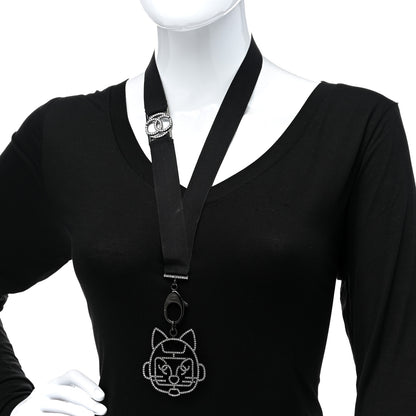 Chanel Crystal CC Emoji Robot Cat Lanyard Necklace Black Silver 2 of 5
