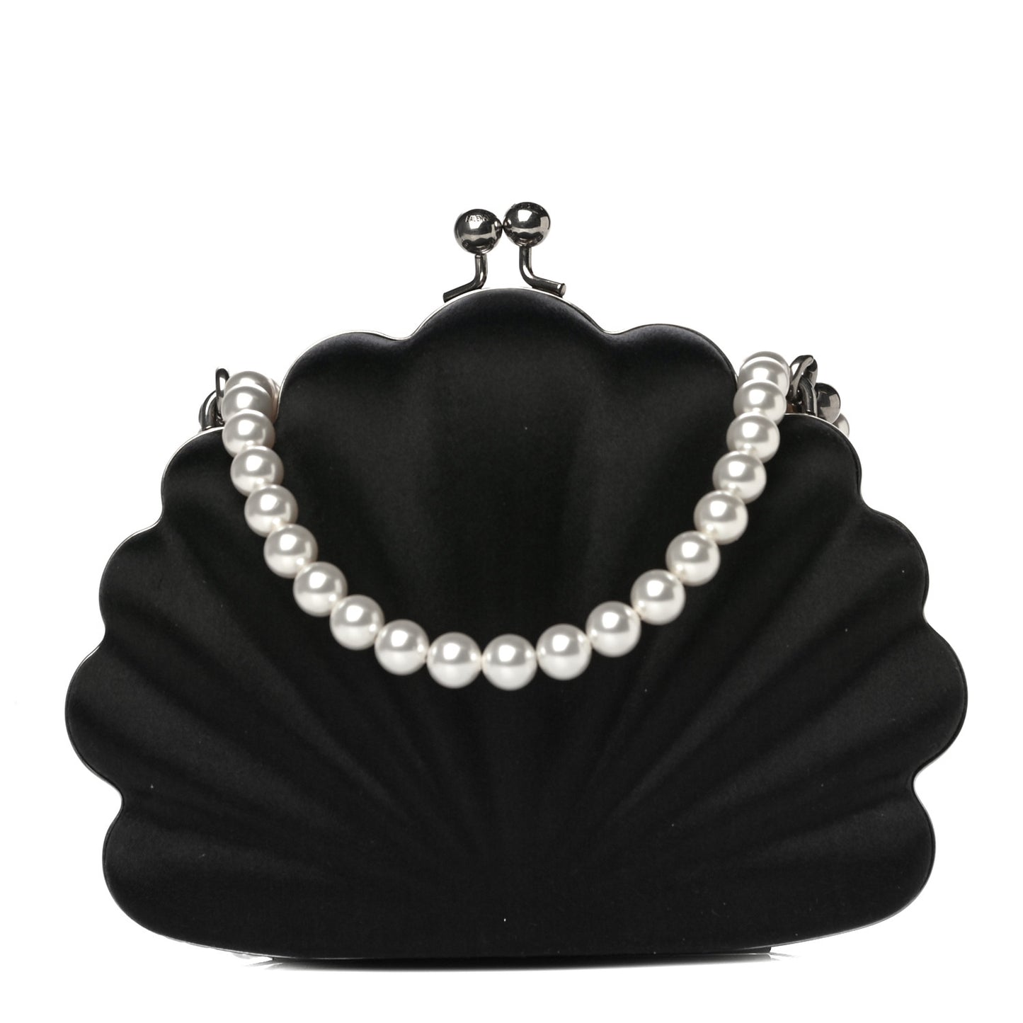 Satin Pearl Shell Clutch Bag Black