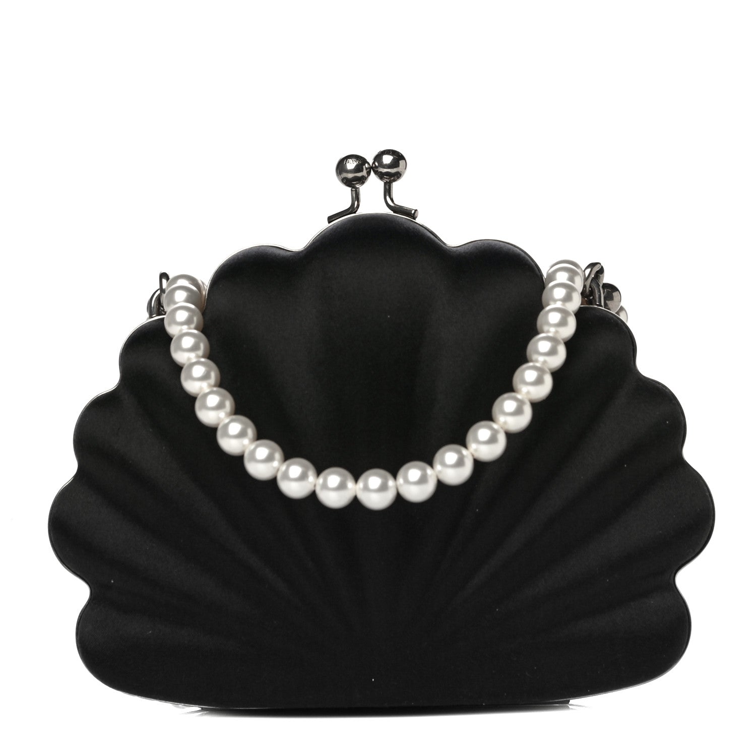 Balenciaga Satin Pearl Shell Clutch Bag Black 1 of 11