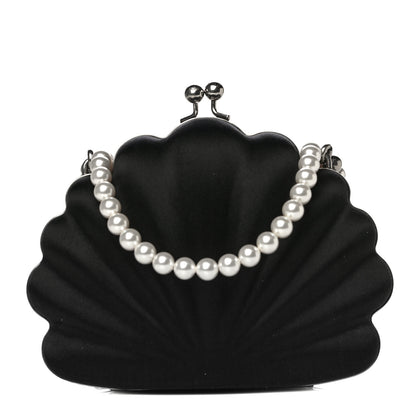 Balenciaga Satin Pearl Shell Clutch Bag Black 1 of 11