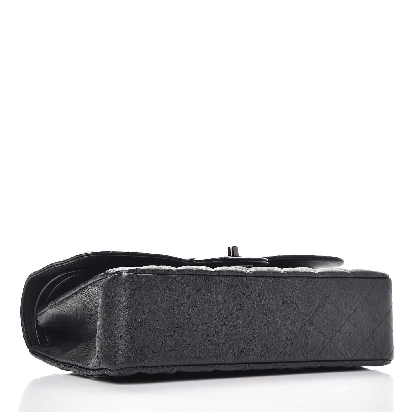 Crumpled Calfskin Quilted Medium Double Flap So Black