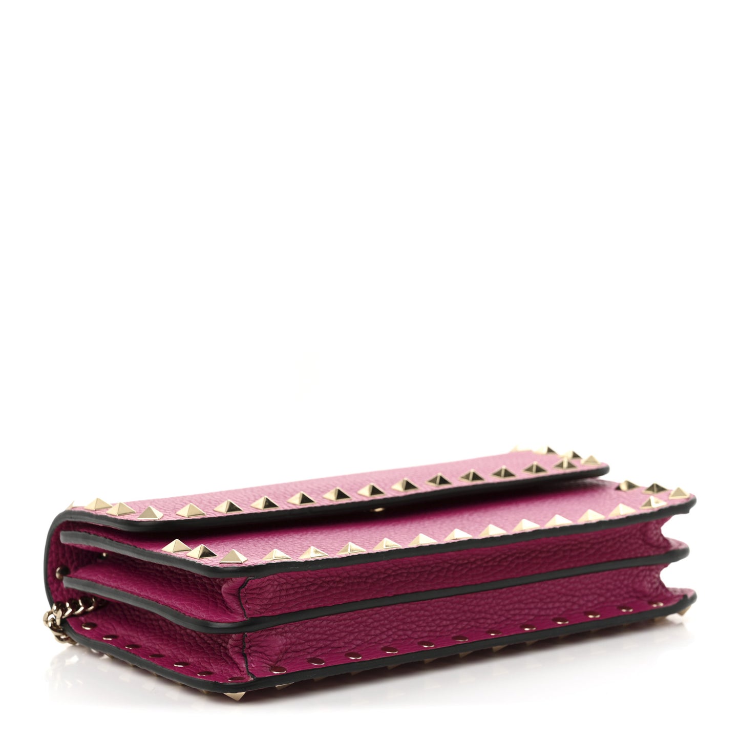 Pebbled Calfskin Rockstud Flap Wallet On Chain Rose Violet