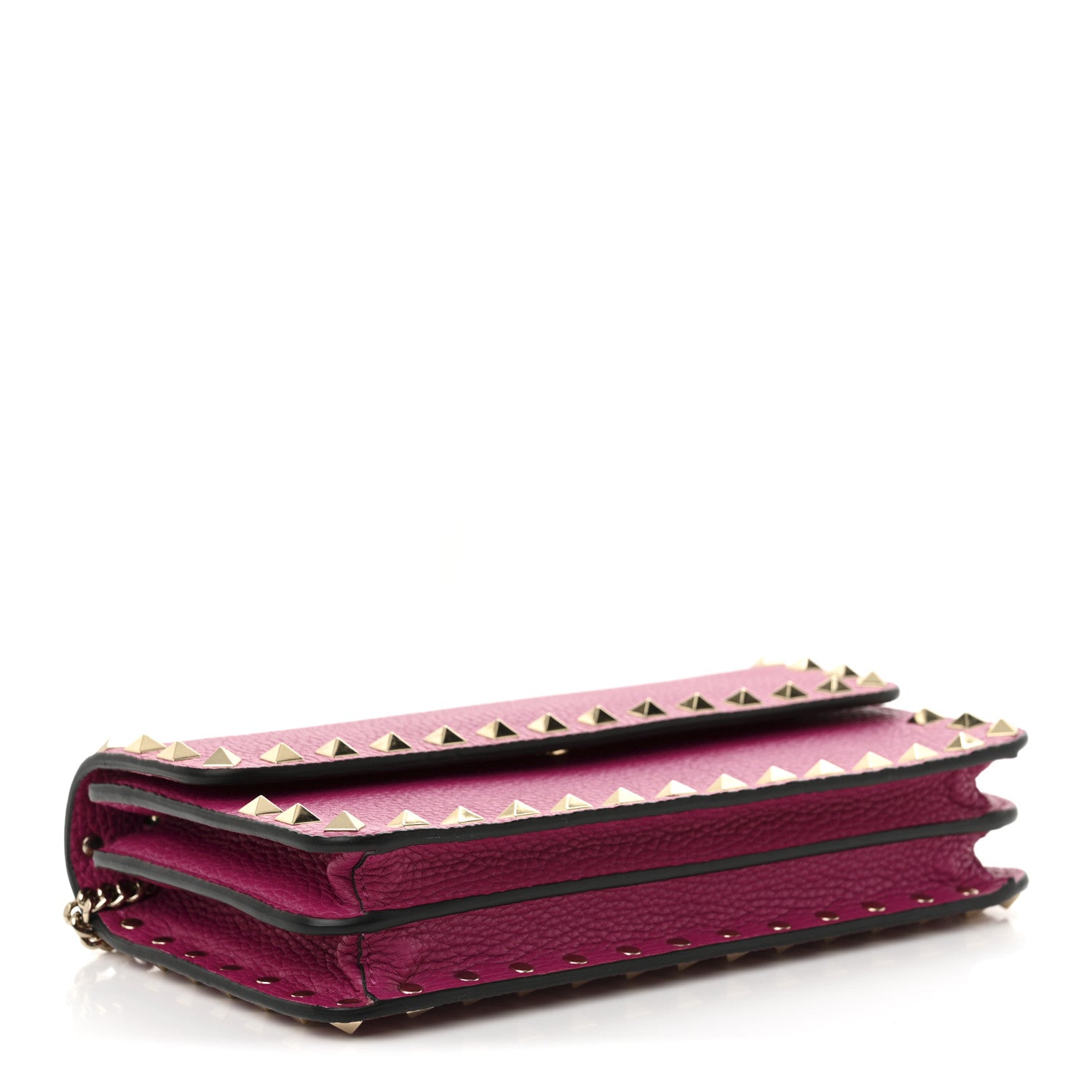 Valentino Garavani Pebbled Calfskin Rockstud Flap Wallet On Chain Rose Violet 4 of 9