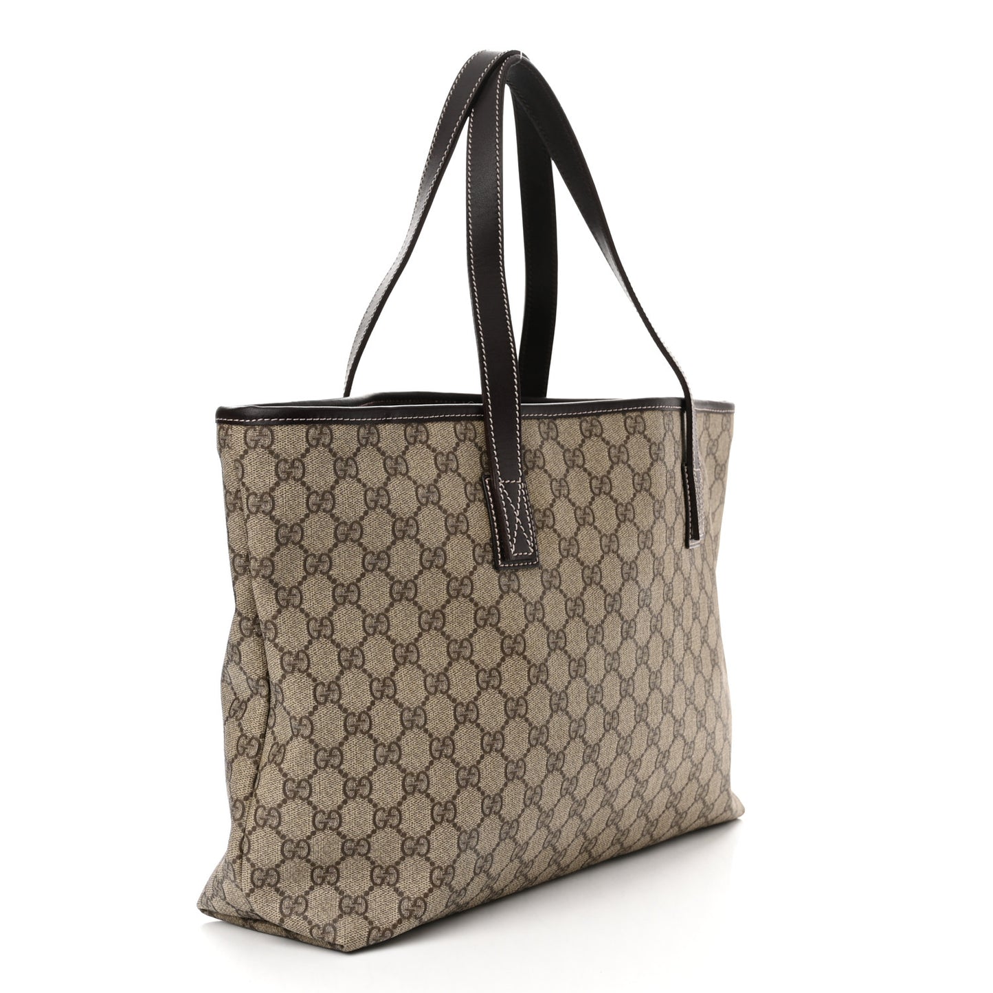 GG Supreme Monogram Medium Zippered Shopping Tote Dark Brown