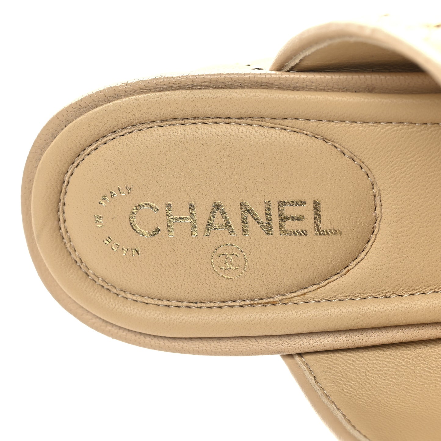 Lambskin Quilted Chain Mule Sandals 38.5 Beige