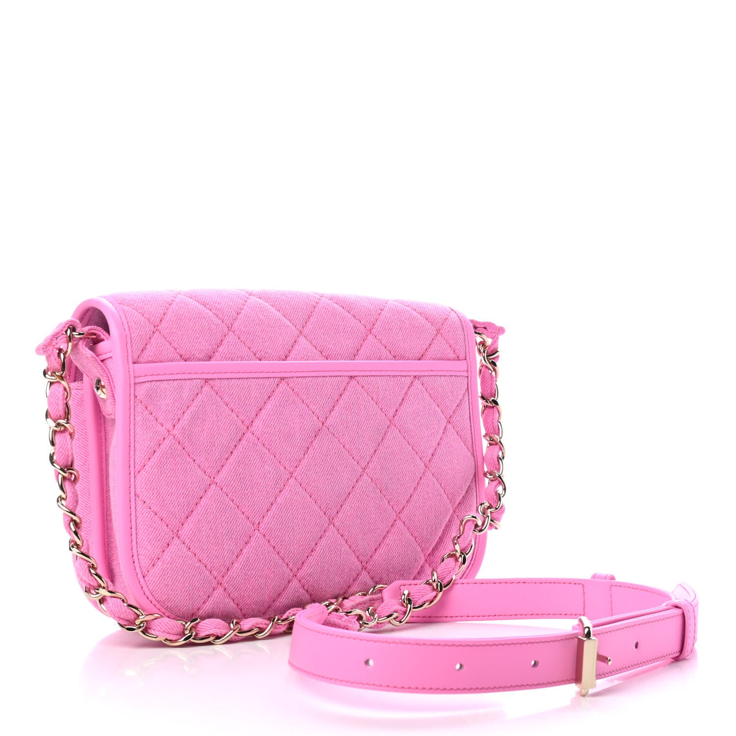 Chanel Denim Quilted Small Messenger Flap Neon Pink 3 of 8