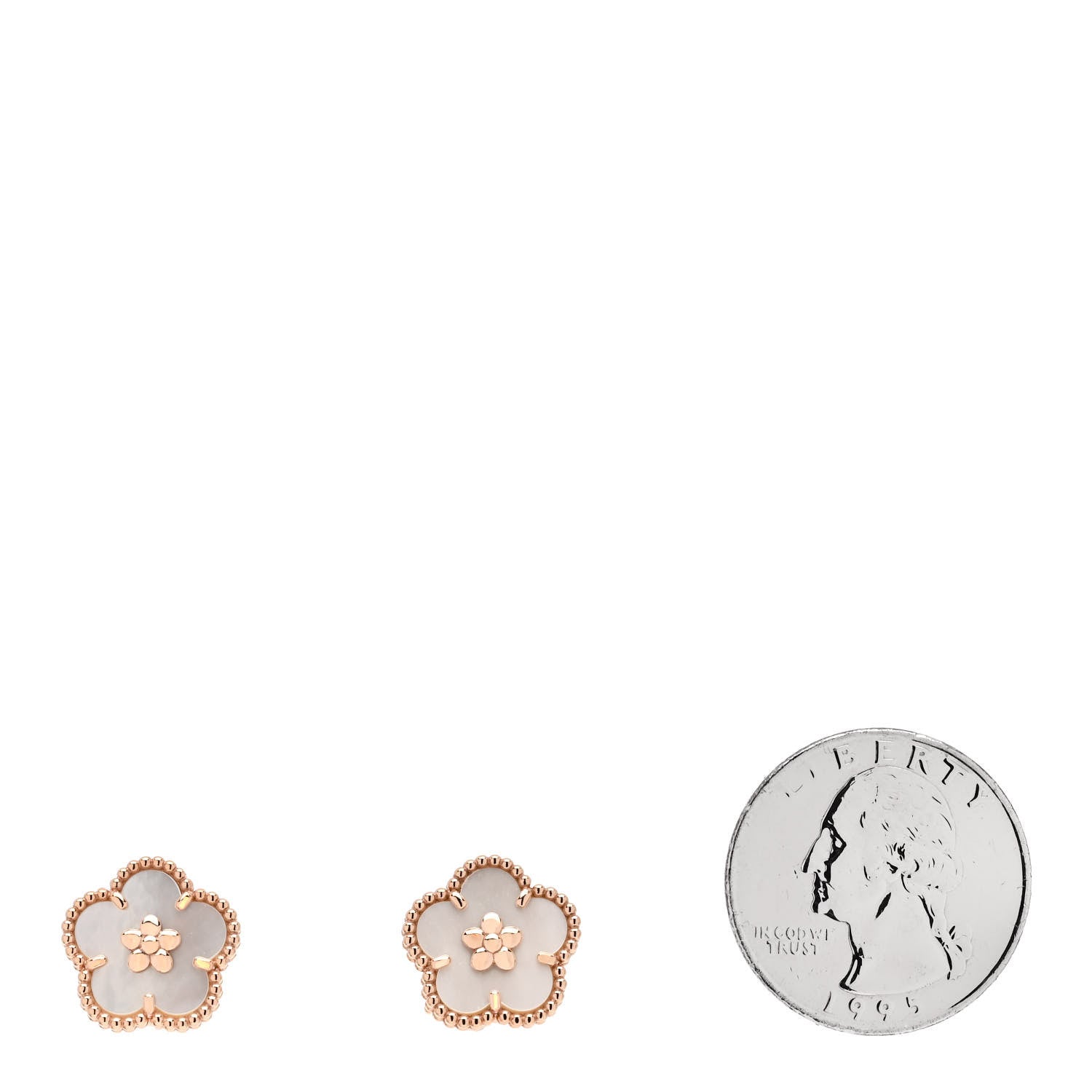 Van Cleef & Arpels 18K Rose Gold Mother of Pearl Lucky Springs Plum Blossom Earrings 2 of 5