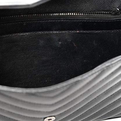 Saint Laurent Grain De Poudre Matelasse Chevron Monogram Monochrome Chain Wallet Black 12 of 13