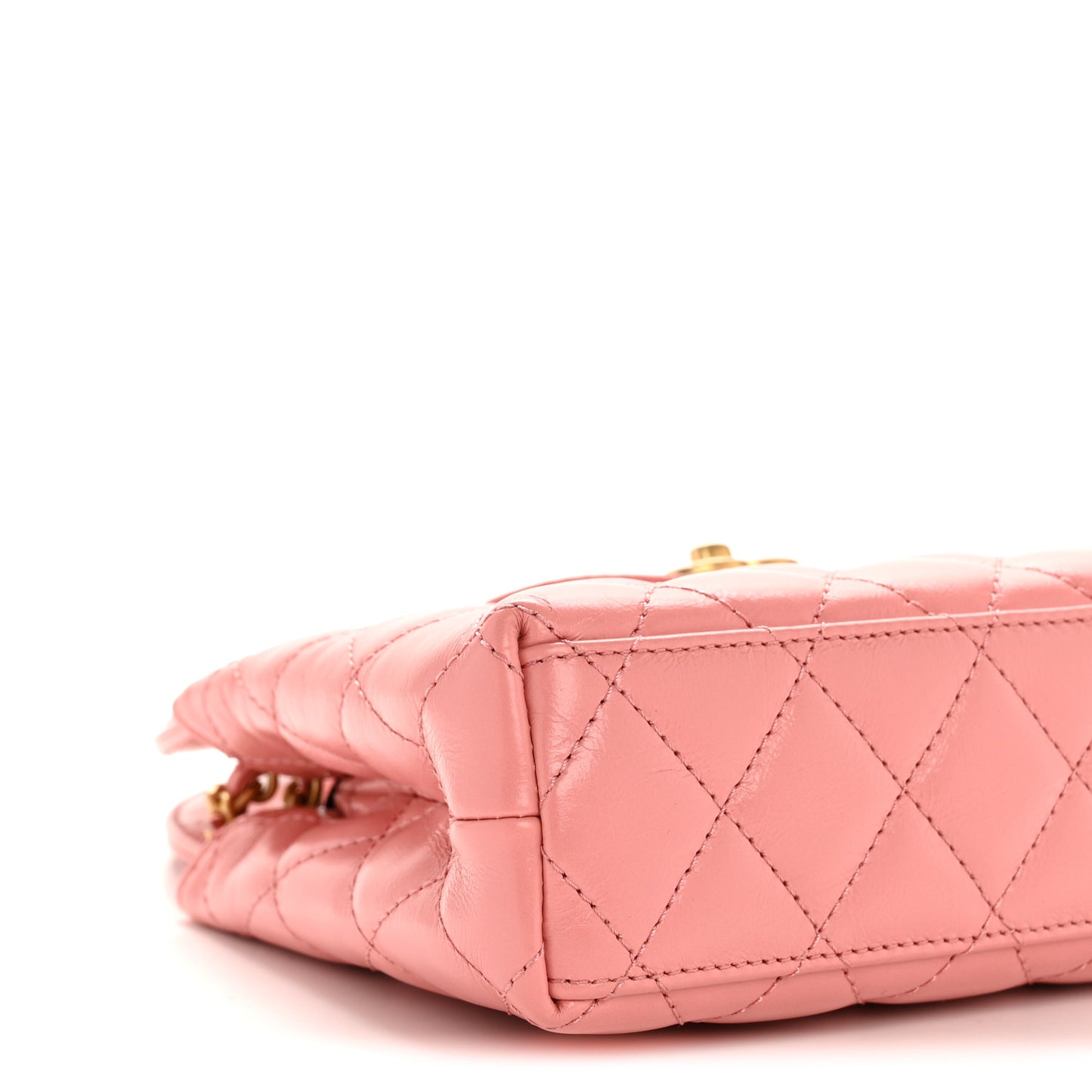 Shiny Aged Calfskin Quilted Nano Kelly Shopper Coral Pink