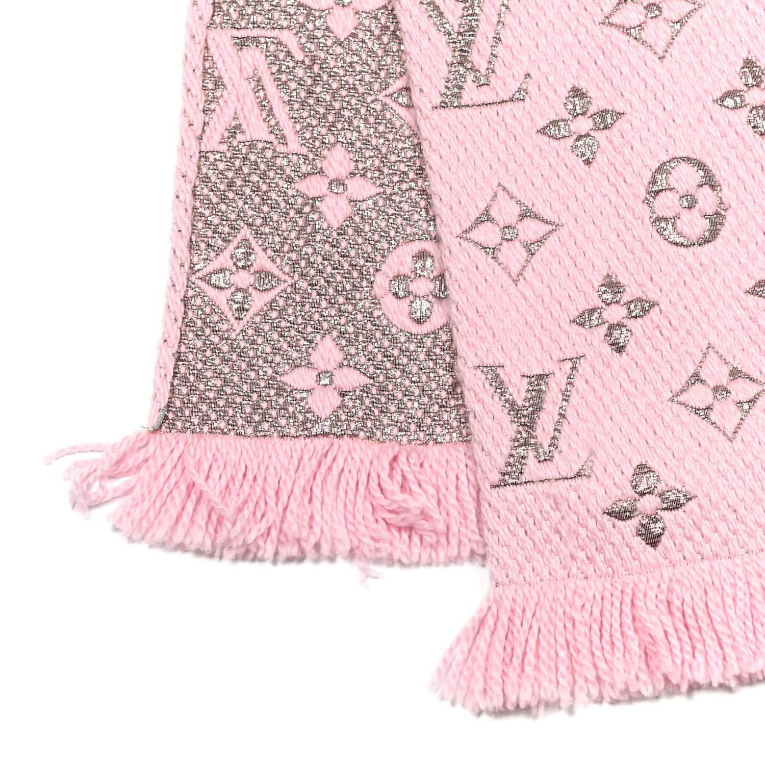 Louis Vuitton Wool Silk Logomania Shine Scarf Pink 4 of 5