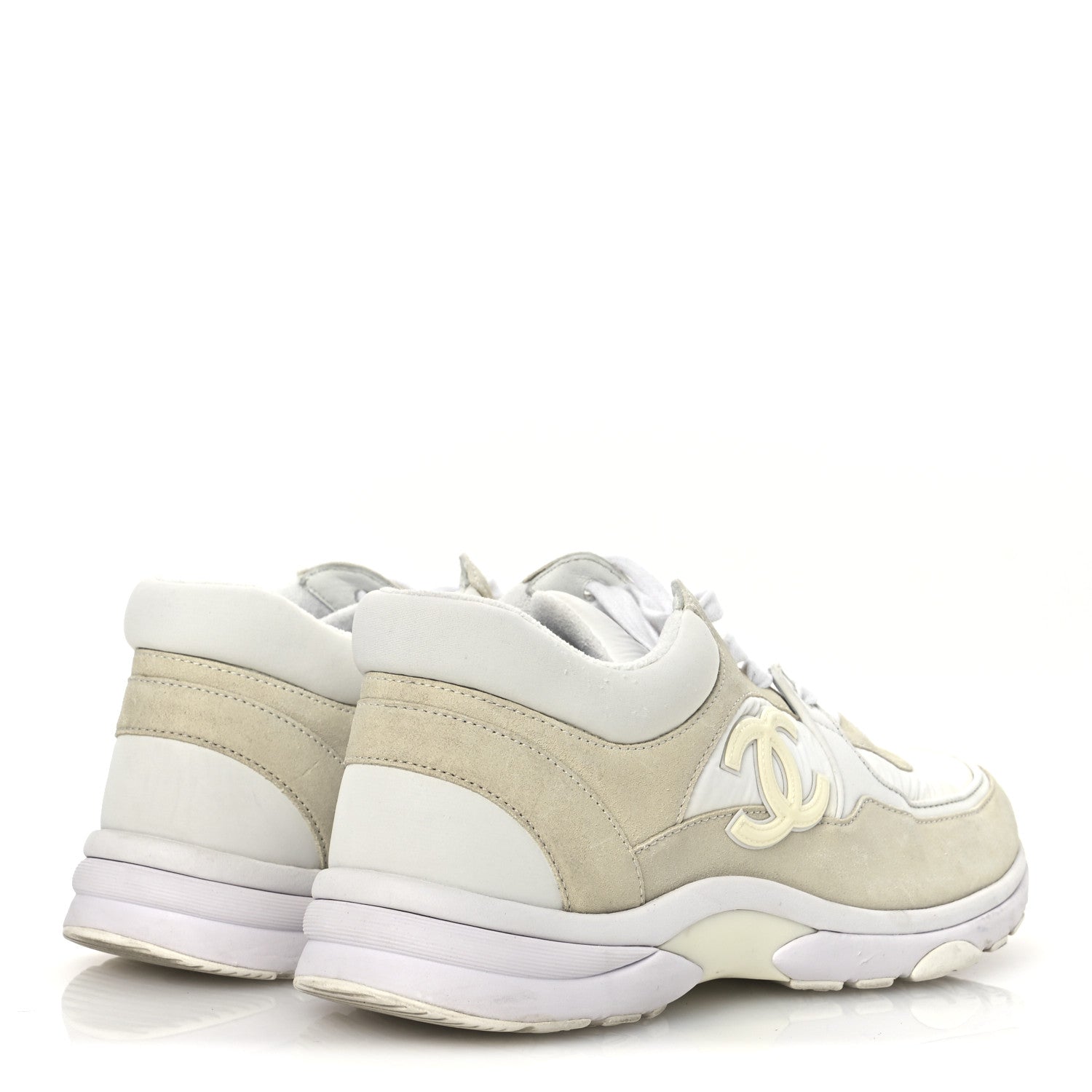 Chanel Suede Calfskin Fabric CC Sneakers 39.5 White 4 of 13