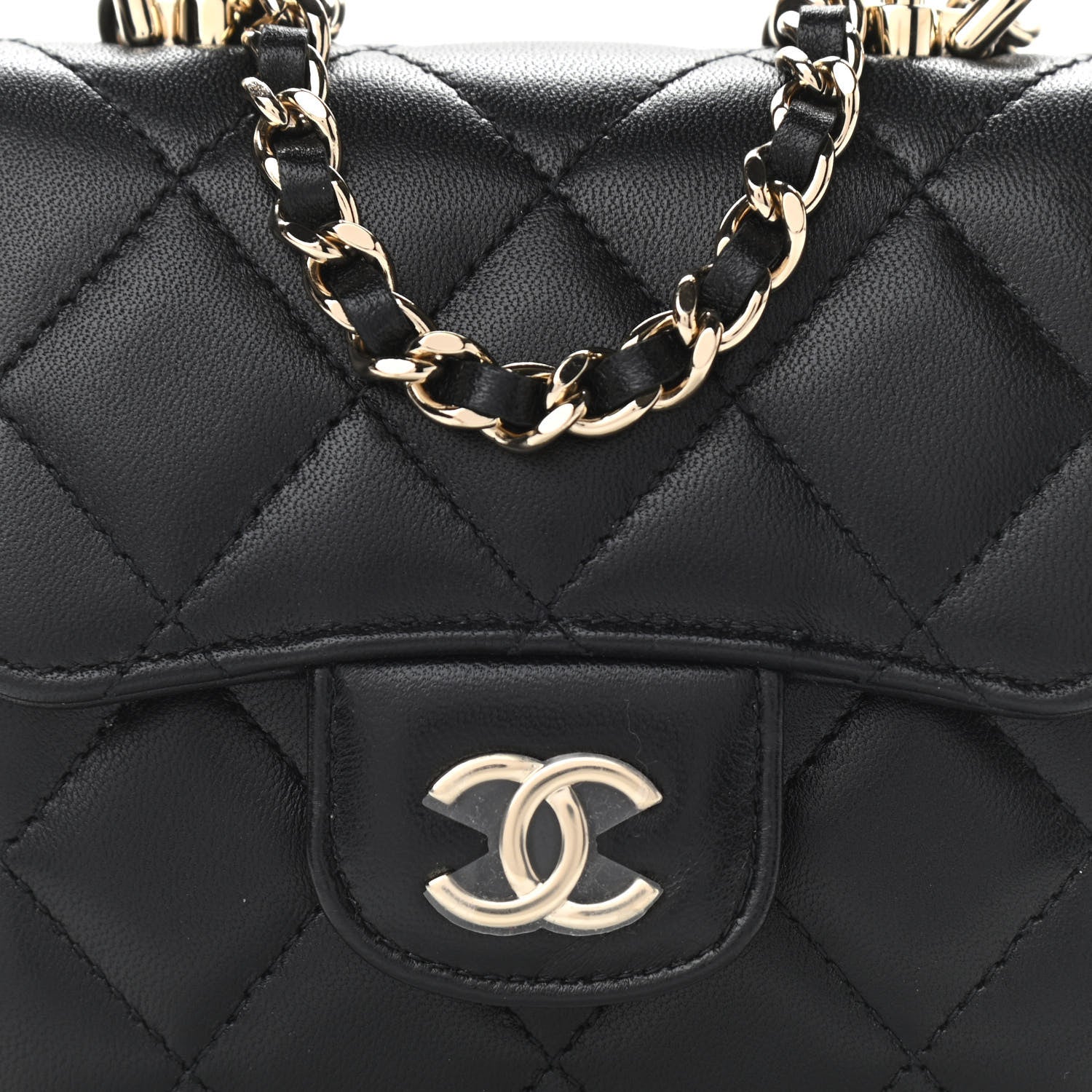 Chanel Lambskin Quilted Top Handle Flap Clutch With Chain Black 8 of 10