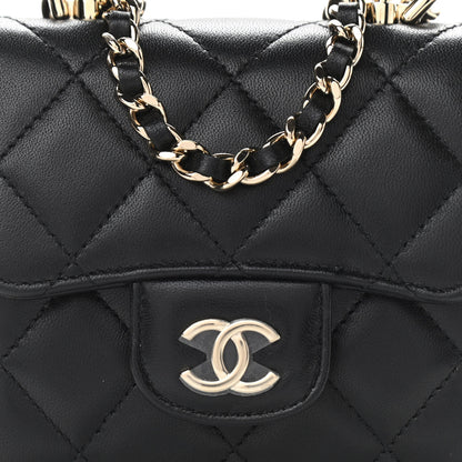 Chanel Lambskin Quilted Top Handle Flap Clutch With Chain Black 8 of 10