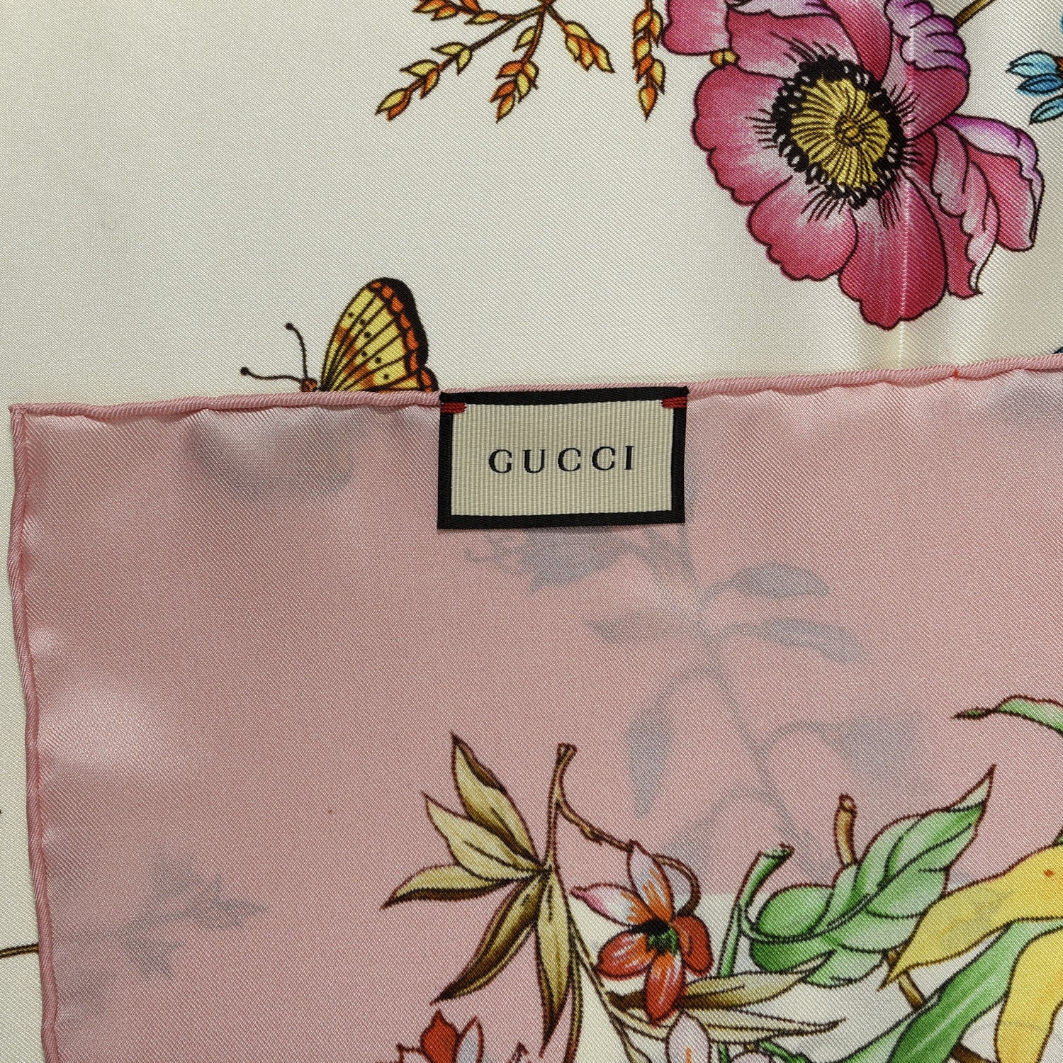 Gucci Silk Twill Eighties Bouquet Square Scarf Pink Ivory 4 of 4