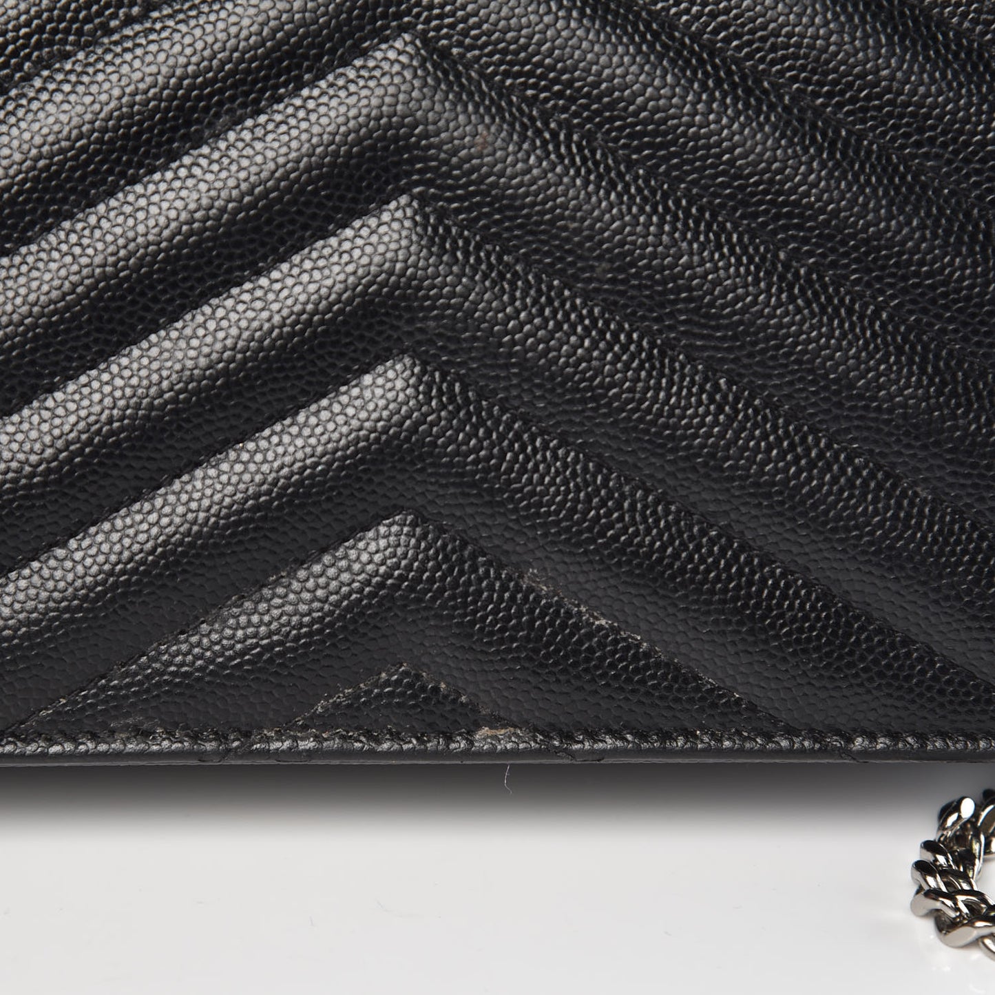 Grain De Poudre Matelasse Chevron Monogram Envelope Chain Wallet Black
