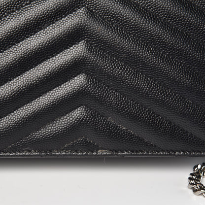 Saint Laurent Grain De Poudre Matelasse Chevron Monogram Envelope Chain Wallet Black 10 of 15