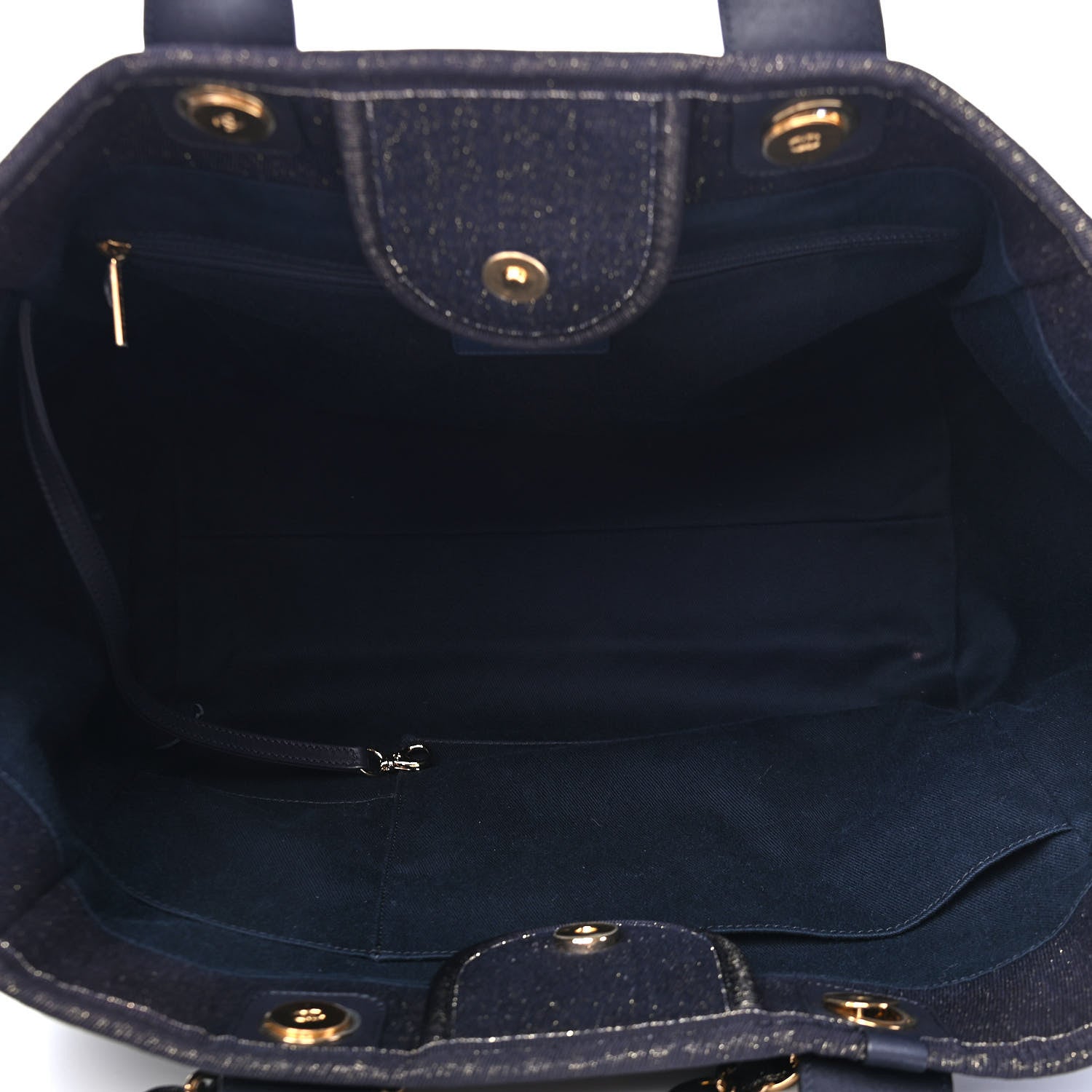 Chanel Lurex Canvas Medium Deauville Tote Navy Blue Gold 4 of 8