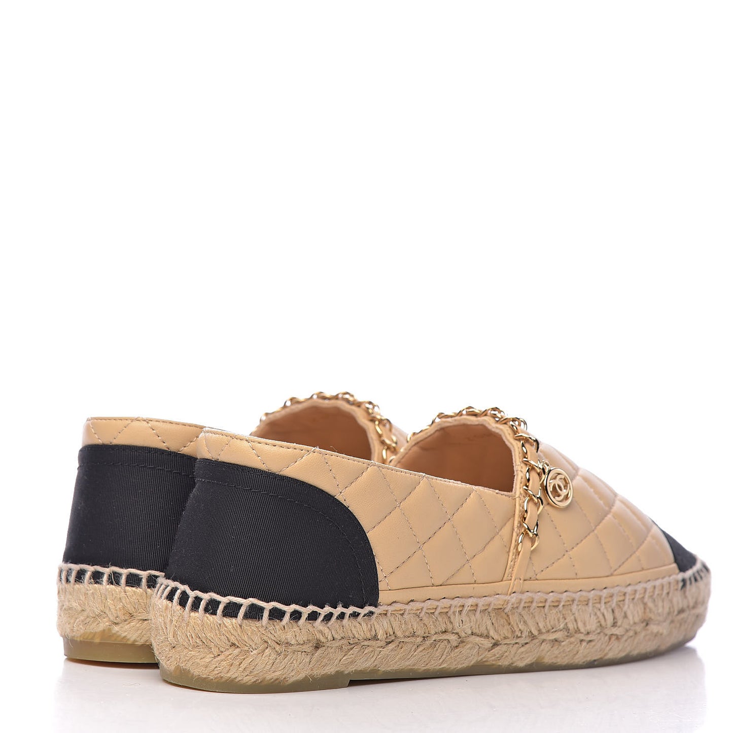 Lambskin Grosgrain Quilted CC Chain Espadrilles 39 Beige Black