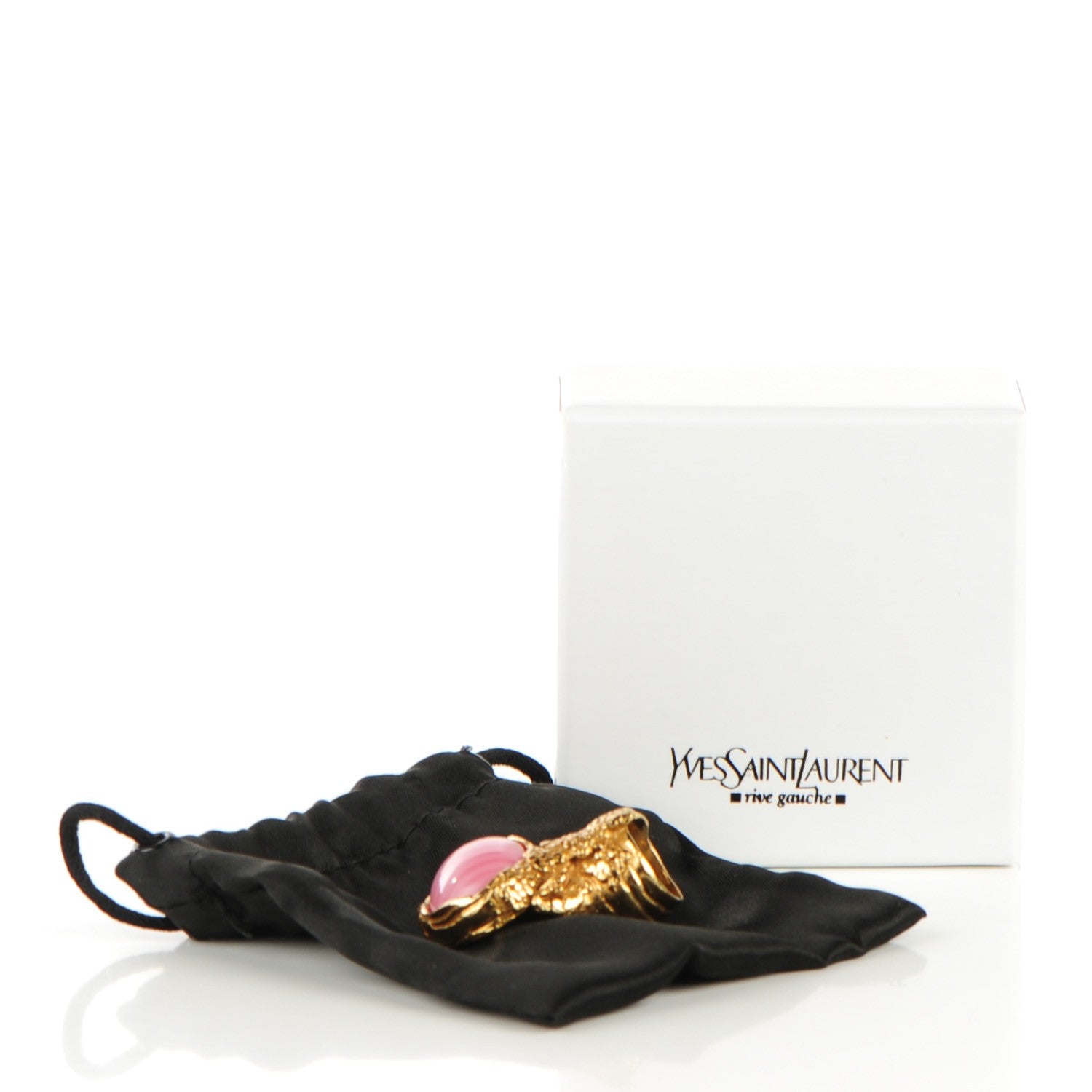 Saint Laurent Glass Cabochon Arty Ovale Ring 4.5 Gold Pink 4 of 4