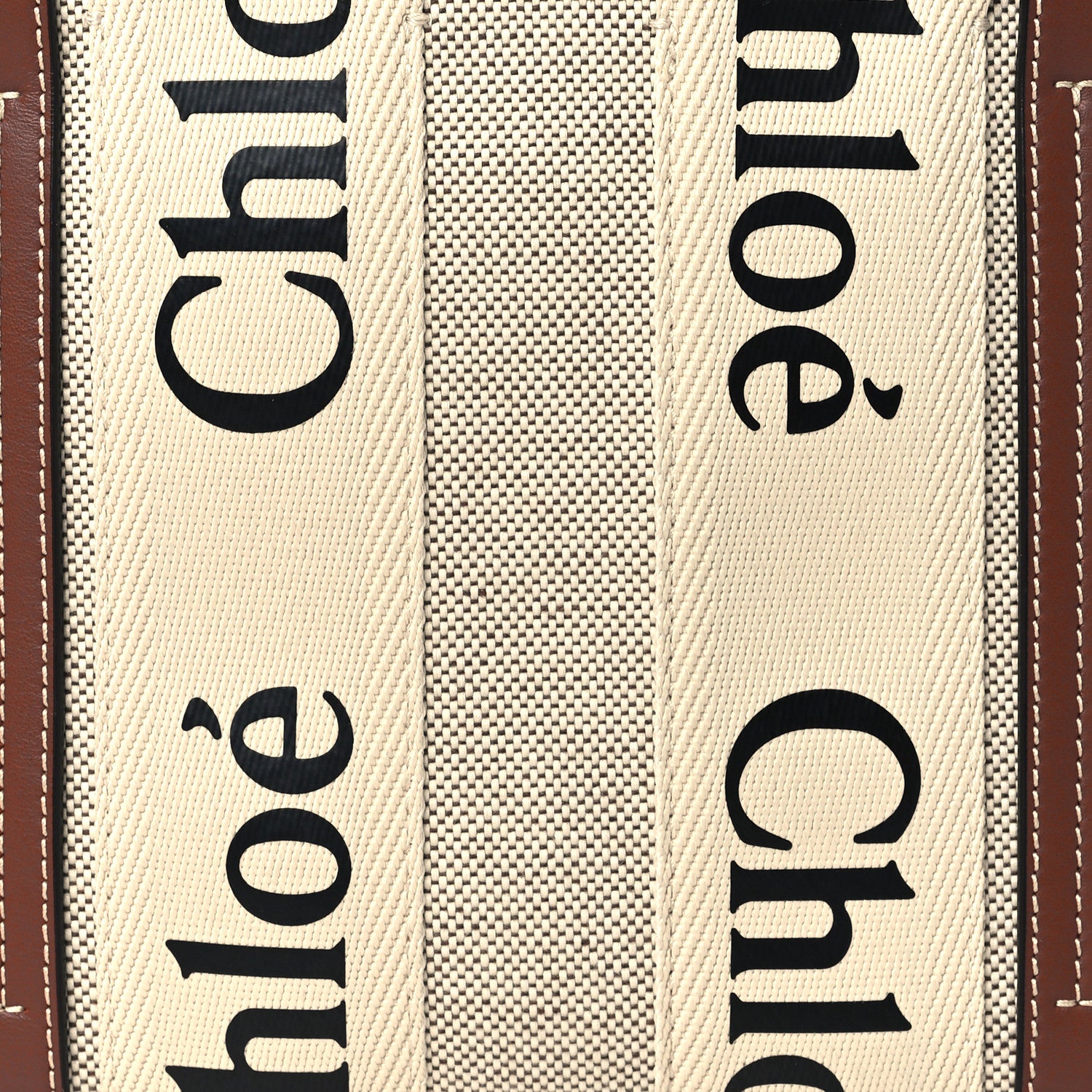 Chloe Cotton Calfskin Small Woody Ribbon Tote White Brown 8 of 10