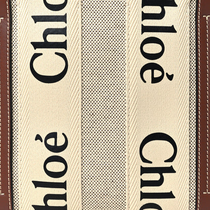 Chloe Cotton Calfskin Small Woody Ribbon Tote White Brown 8 of 10