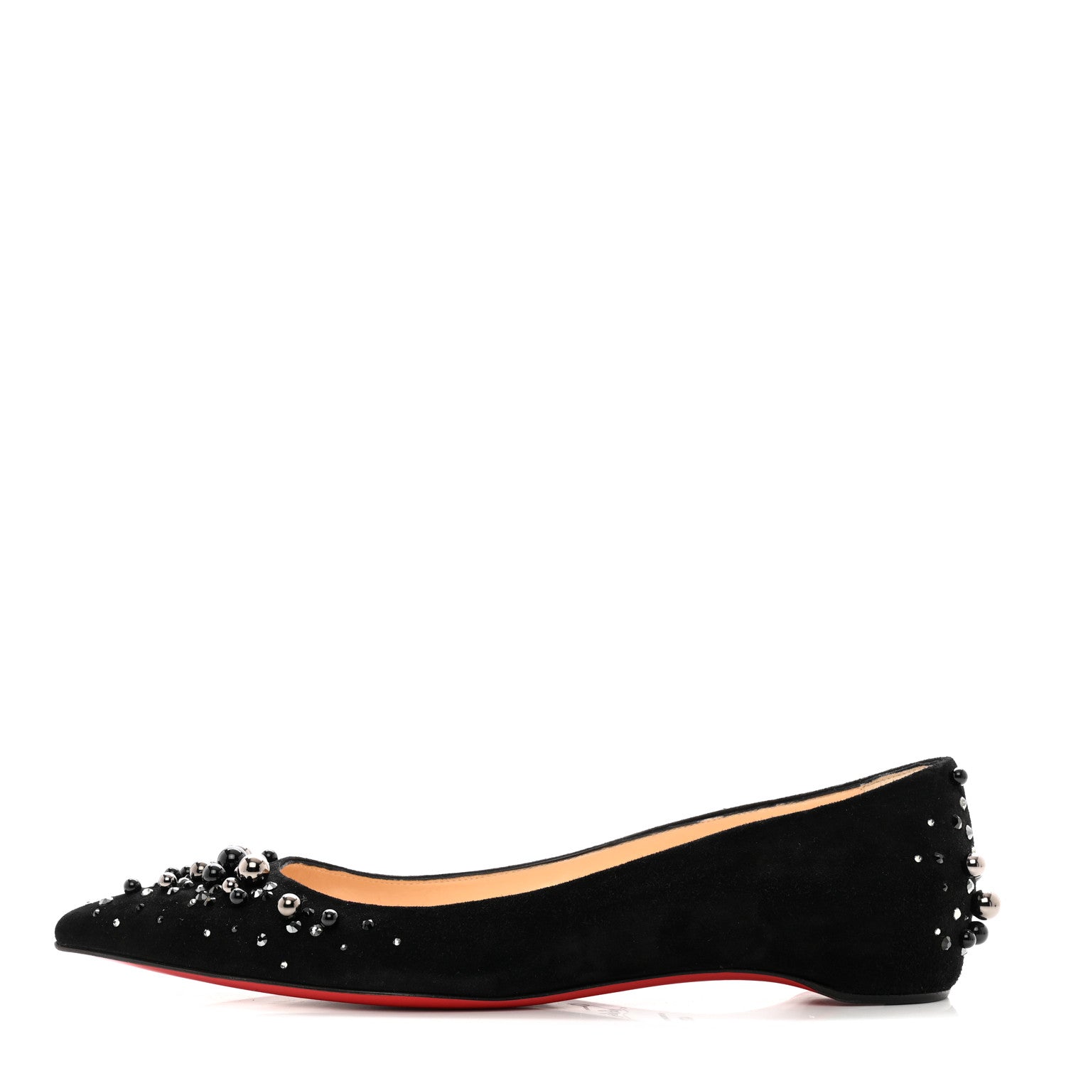 Christian Louboutin Veau Velours Beaded Crystal Embellished Candidate Flats 40.5 Black 1 of 7