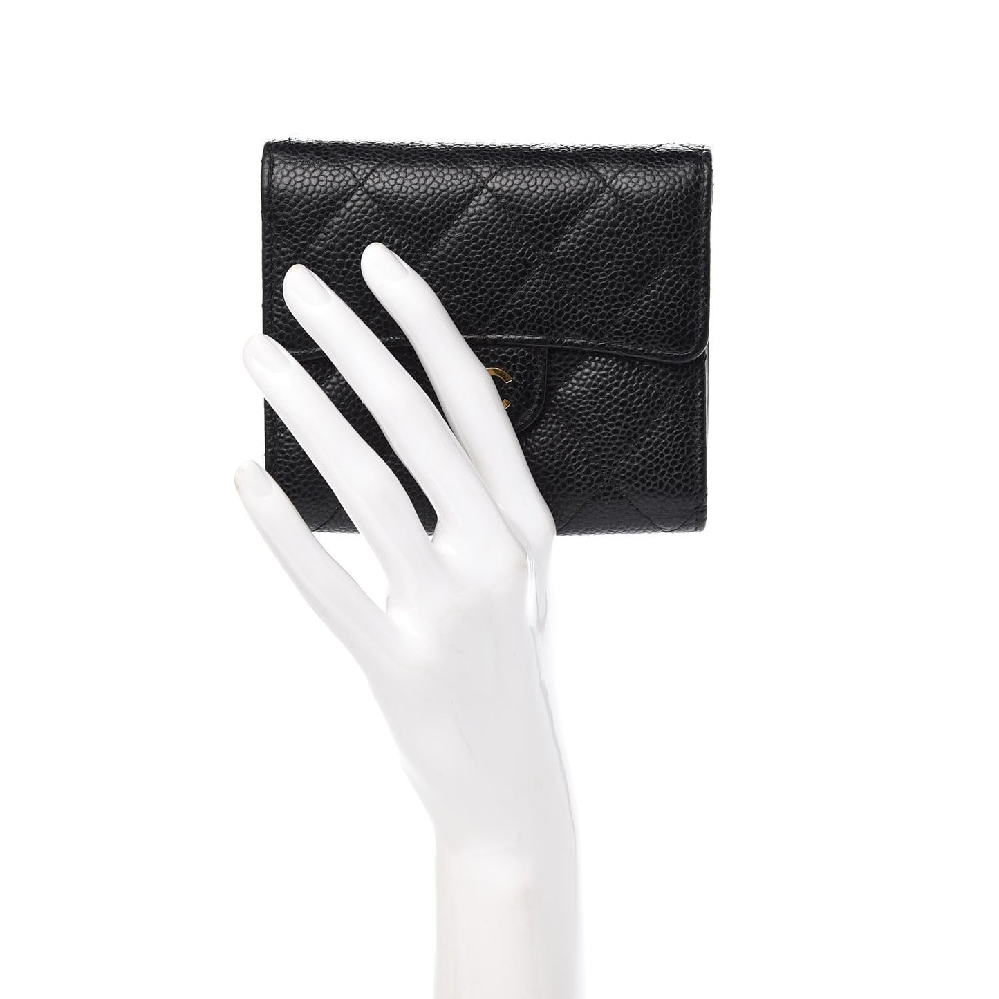 Caviar Quilted Compact Flap Wallet Black