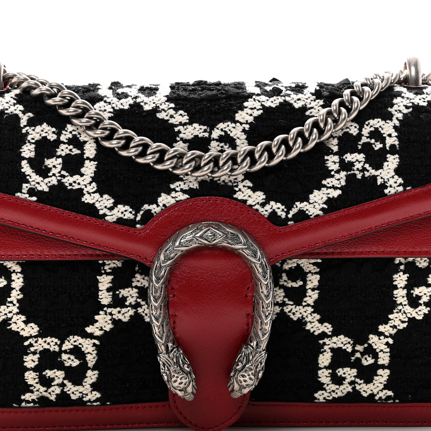 Tweed GG Monogram Small Dionysus Shoulder Bag Black White Romantic Cherry