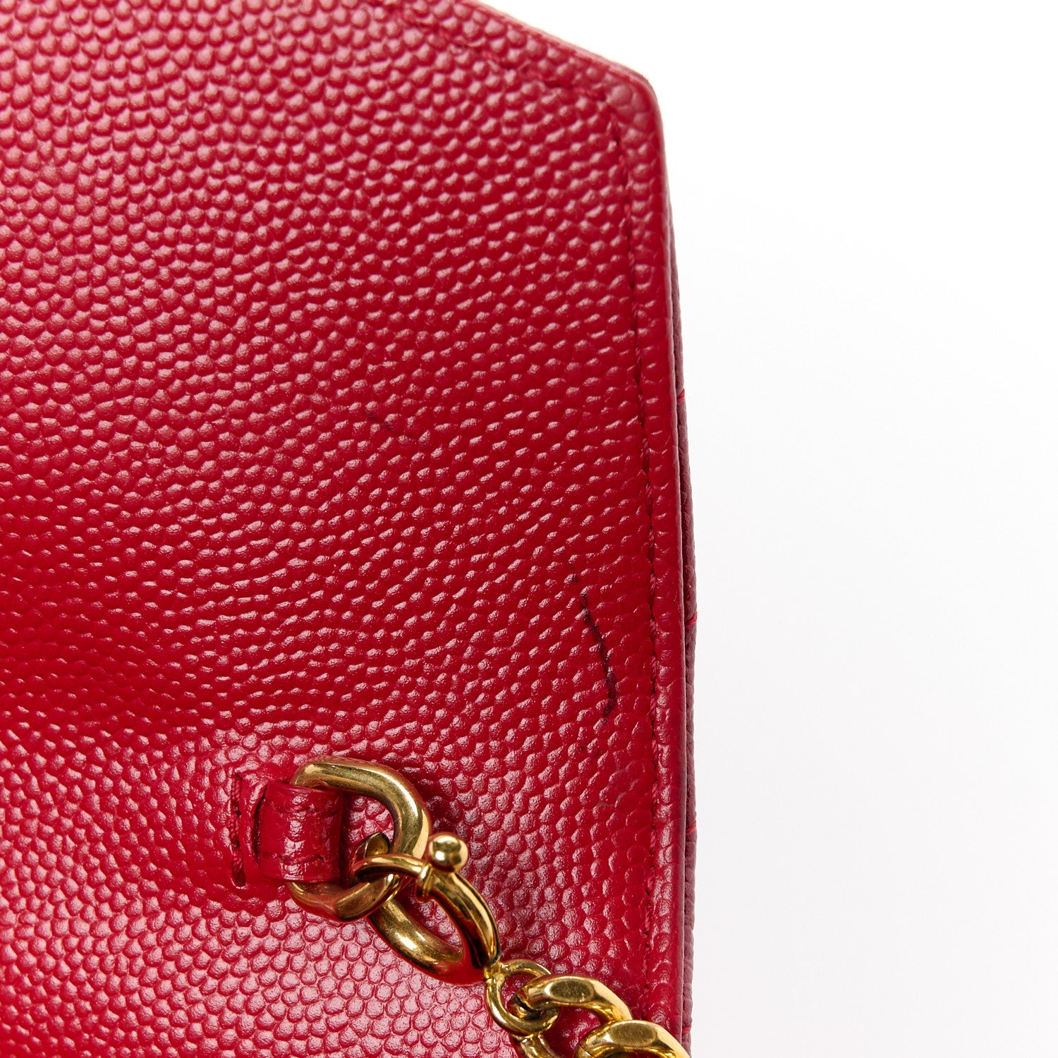 Saint Laurent Grain De Poudre Matelasse Chevron Monogram Envelope Chain Wallet Red 11 of 13