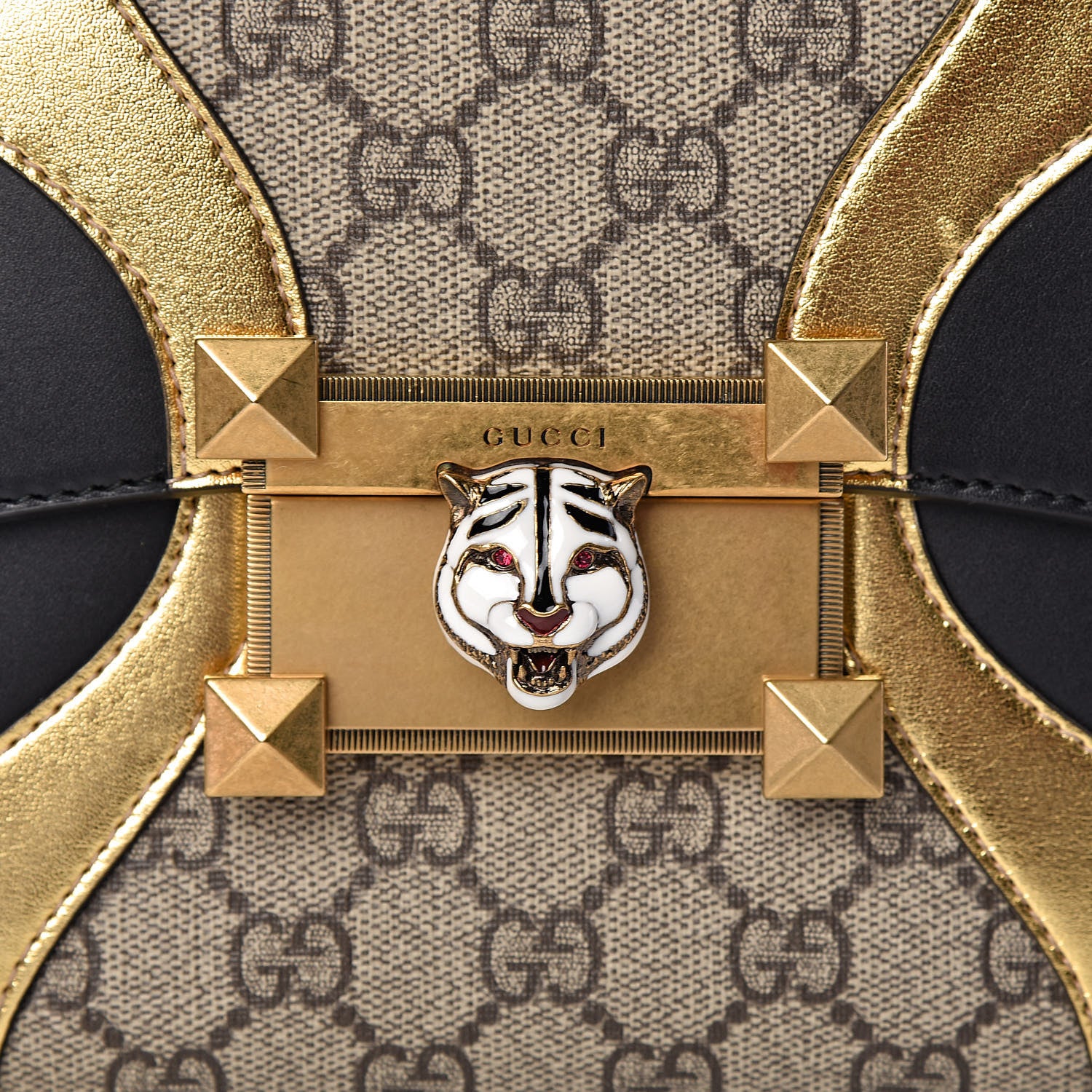 Gucci GG Supreme Monogram Small Osiride Top Handle Bag Black Gold 8 of 12