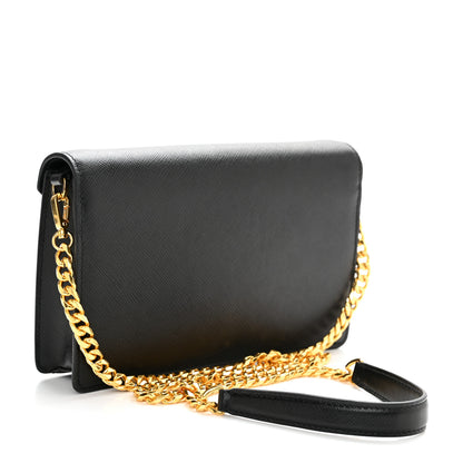 Prada Saffiano Lux Metal Triangle Logo Mini Envelope Chain Shoulder Bag Black 3 of 10