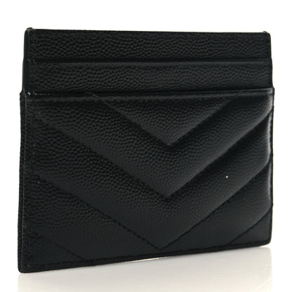 Saint Laurent Grain De Poudre Matelasse Chevron Monogram Credit Card Case Black 3 of 9