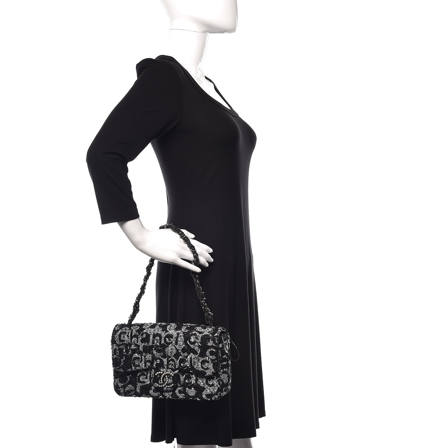 Chanel Tweed Westminster Pearl Flap Black 2 of 15