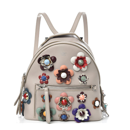 Fendi Vitello Dolce Flowerland Studded Mini Backpack Grigio Polvere Multicolor 2 of 11
