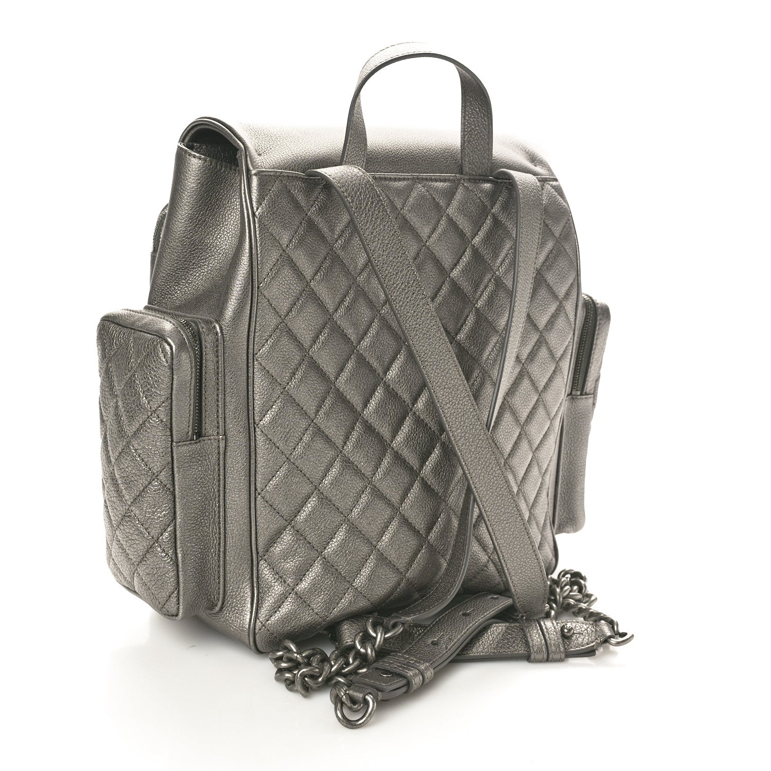 Chanel Metallic Grained Calfskin Quilted Large Casual Rock Backpack Charcoal 3 of 10