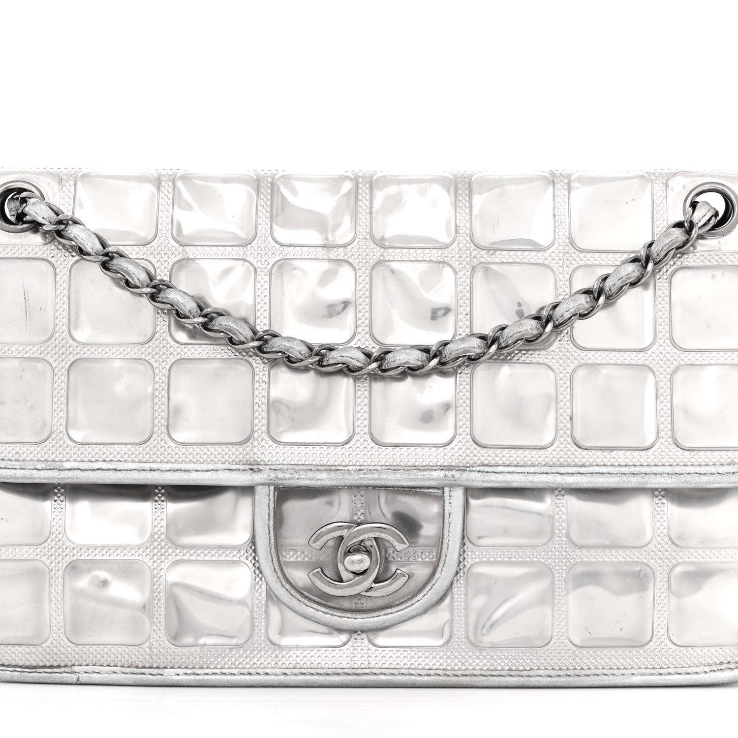 Chanel Vinyl Large Ice Cube Flap Silver 28 of 35