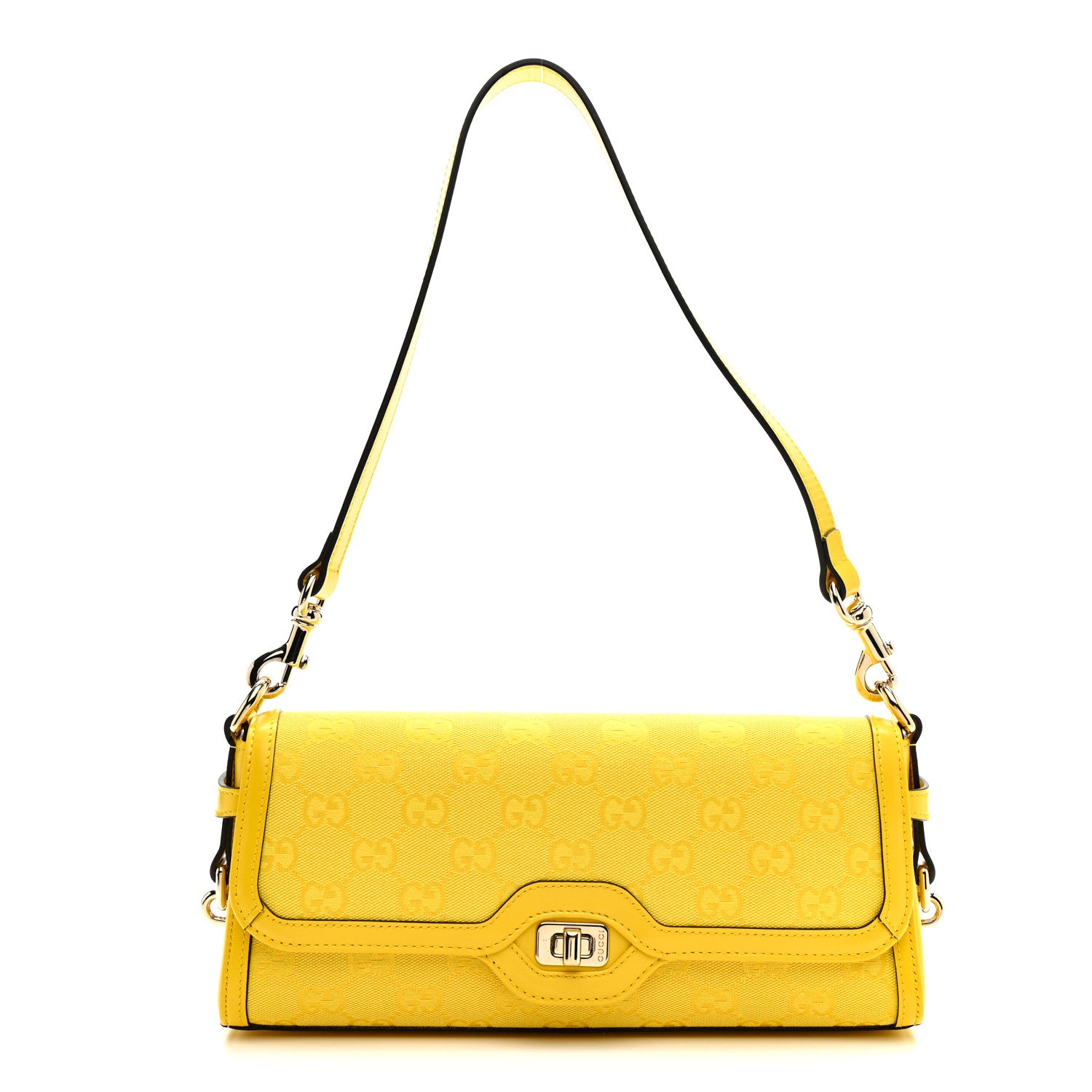 Gucci GG Monogram Textured Dollar Calfskin Small Luce Shoulder Bag Yellow 2 of 21